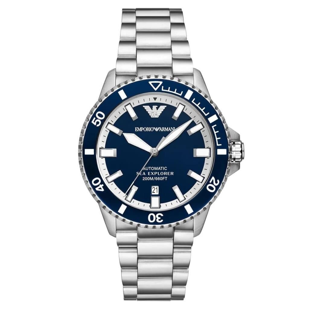 Emporio Armani AR60079 Otomatik Çelik Gri Mavi Kadran Safir Cam 20 ATM 42 mm Erkek Kol Saati