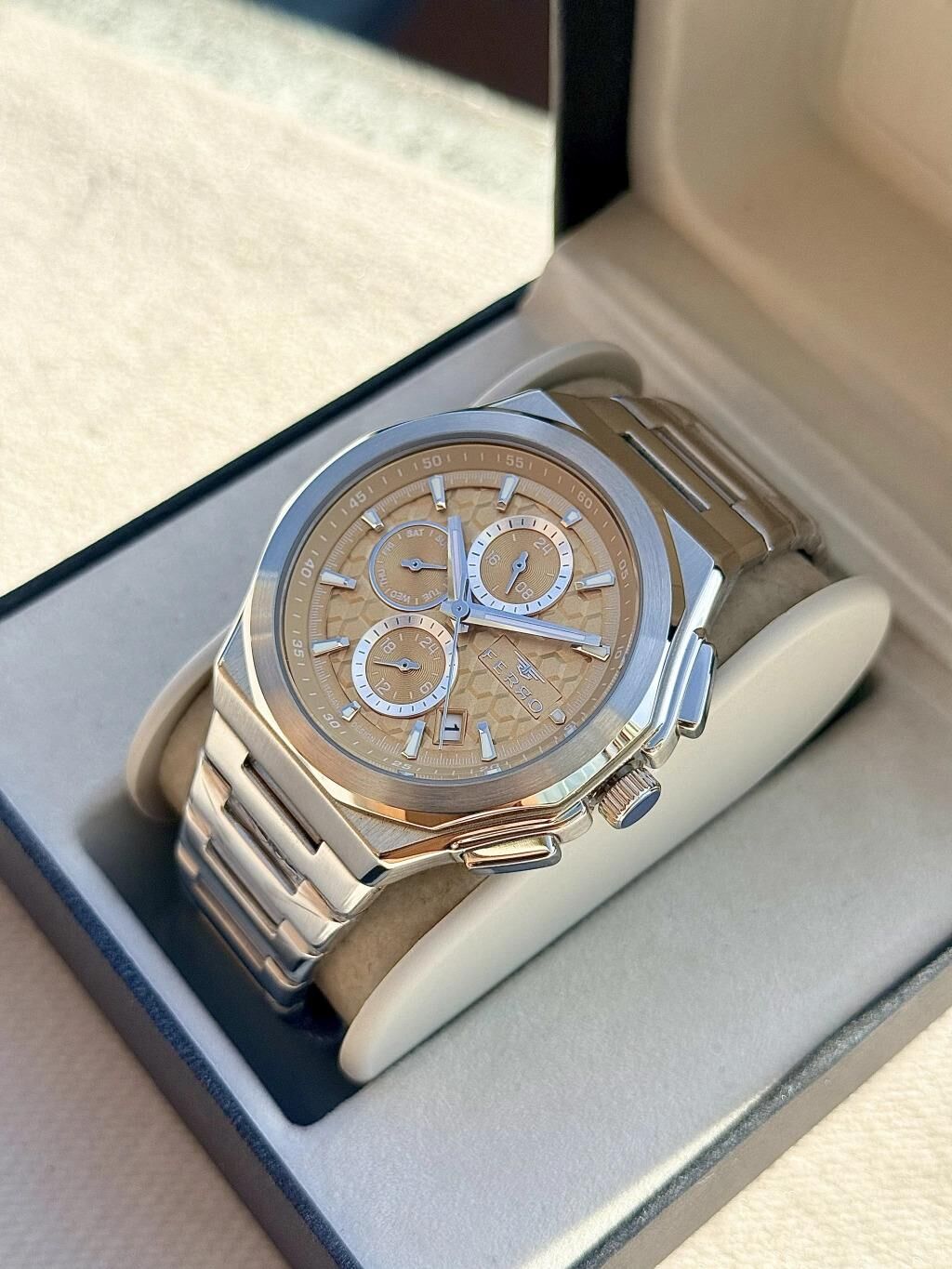 Ferro FM43024A-A7 Quartz Çelik Kahve Kadran 43 mm Erkek Ko Saati