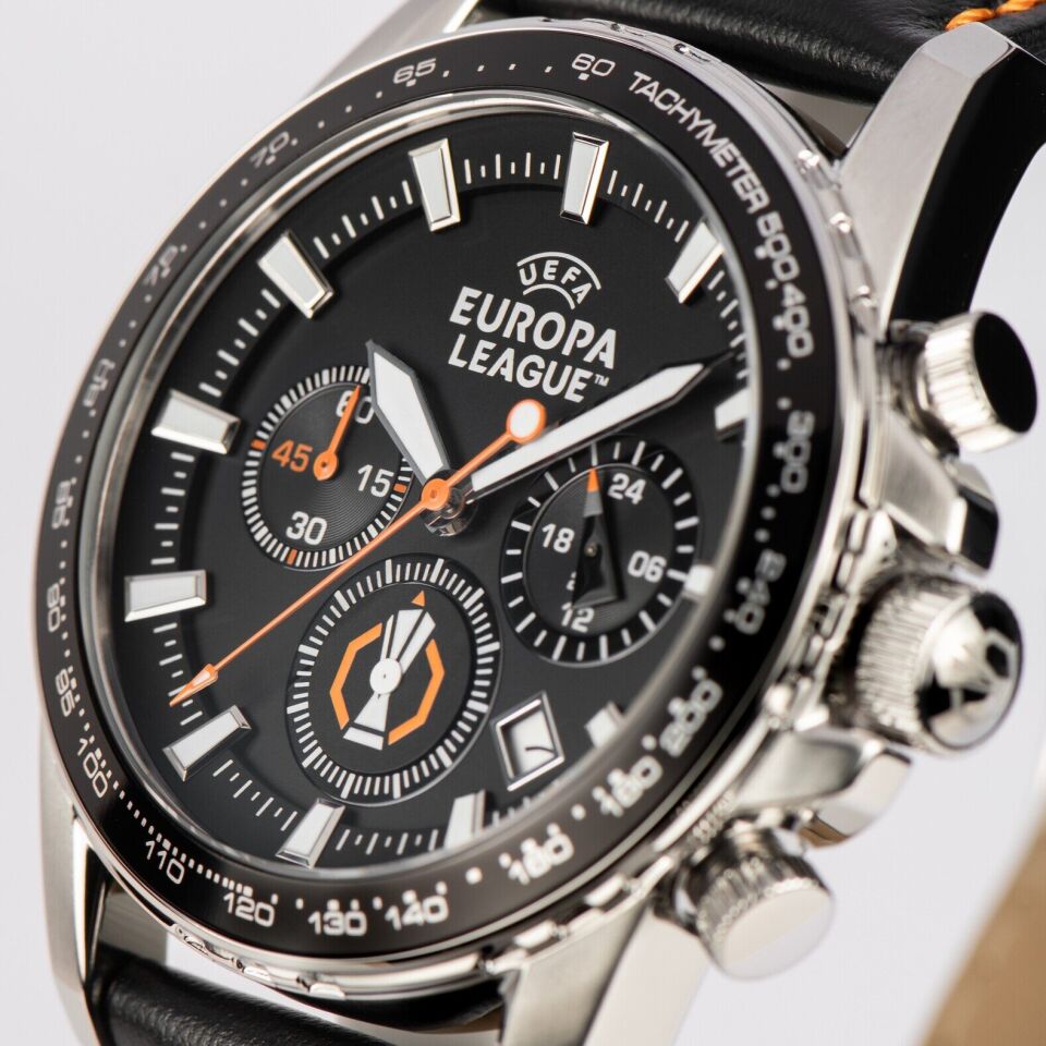 Jacques Lemans JL.EL-102A Uefa Europa League Quartz Deri Siyah 44 mm Erkek Kol Saati