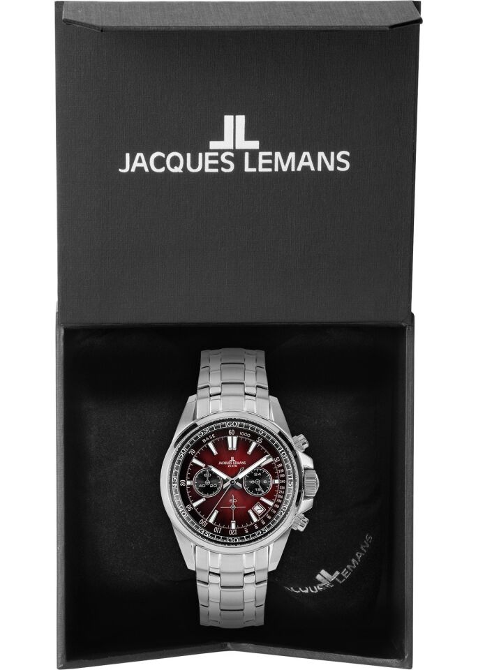 Jacques Lemans Liverpool JL.1-2117ZQ Quartz Çelik Gri Bordo Kadran 20 ATM 44 mm Erkek Kol Saati