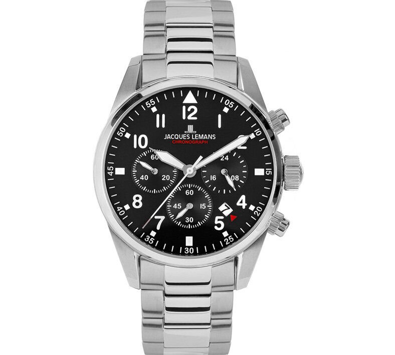 Jacques Lemans Sport JL.42-2C Quartz Çelik Gri Siyah Kadran 10 ATM 42 mm Erkek Kol Saati