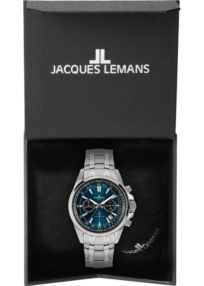 Jacques Lemans Liverpool JL.1-2117ZC Quartz Çelik Gri Mavi Kadran 10 ATM 44 mm Erkek Kol Saati