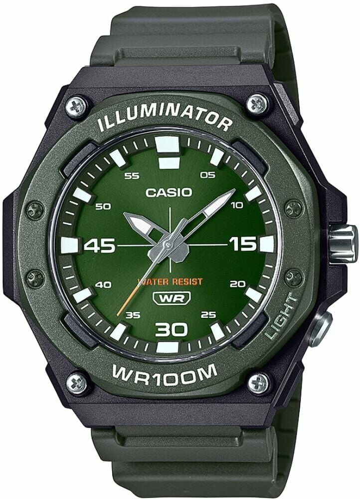 Casio MW-620H-3AVDF Quartz Silikon Siyah Yeşil Kadran 10 ATM 48 mm Erkek Kol Saati