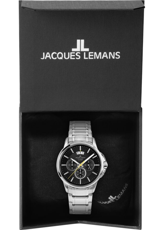 Jacques Lemans Sydney JL.1-1542D Quartz Çelik Gri Siyah Kadran 10 ATM 42 mm Erkek Kol Saati