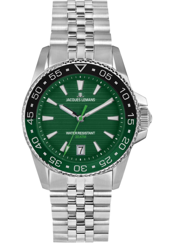 Jacques Lemans Liverpool JL.1-2205J Quartz Çelik Gri Yeşil Kadran 20 ATM 41 mm Erkek Kol Saati
