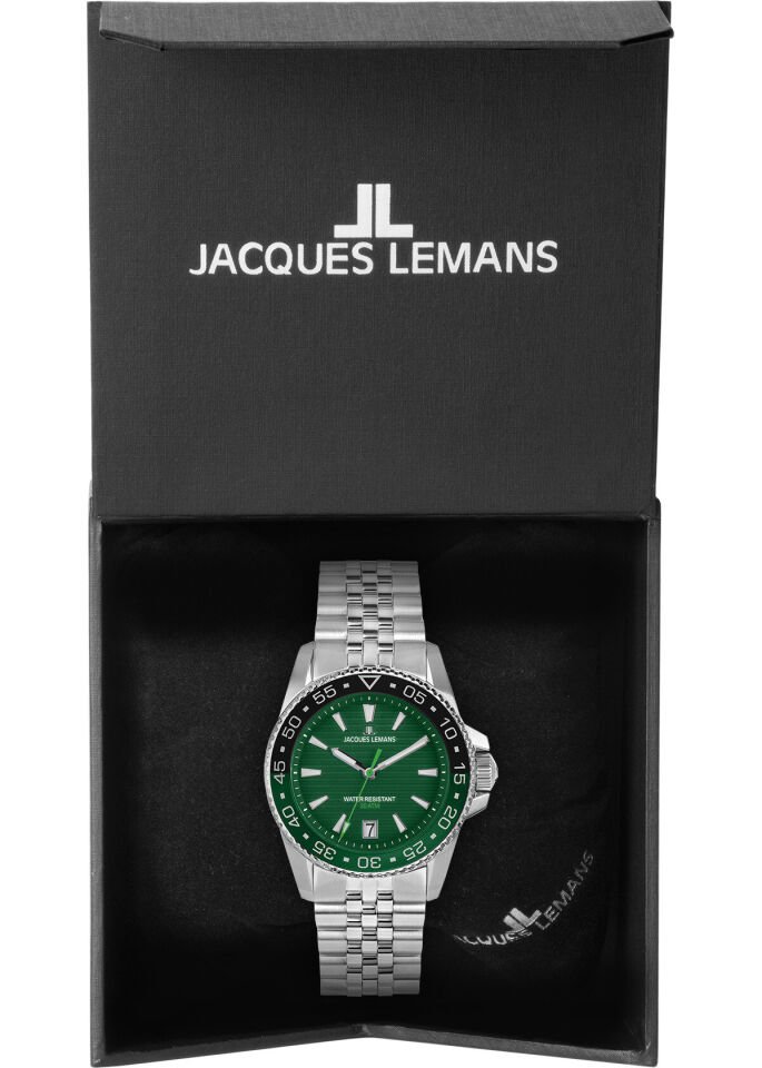 Jacques Lemans Liverpool JL.1-2205J Quartz Çelik Gri Yeşil Kadran 20 ATM 41 mm Erkek Kol Saati