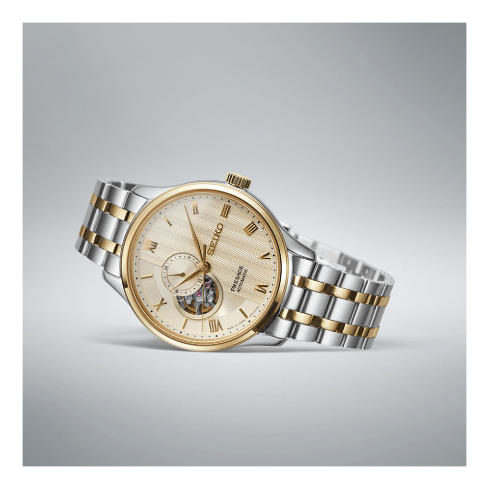 Seiko SSA464J Presage Otomatik Çelik Altın/Gri Safir Cam 42 mm Erkek Kol Saati