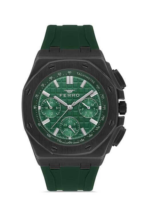Ferro Quartz Silikon Yeşil Siyah Kadran 43 mm Erkek Kol Saati