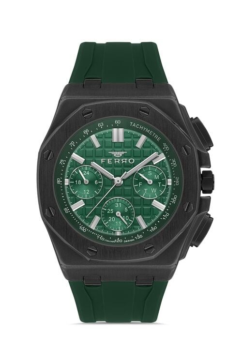 Ferro Quartz Silikon Yeşil Siyah Kadran 43 mm Erkek Kol Saati