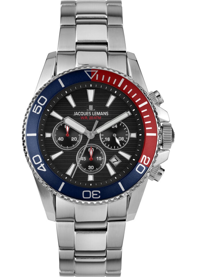 Jacques Lemans Liverpool JL.1-2206J Quartz Çelik Gri Siyah Kadran 20 ATM 41 mm Erkek Kol Saati