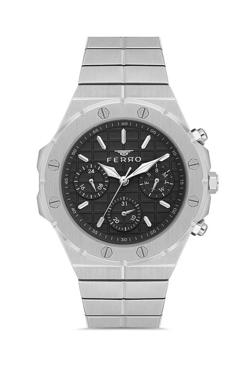Ferro Quartz Çelik Gri Siyah Kadran Fonksiyonları Aktif 42 mm Erkek Kol Saati