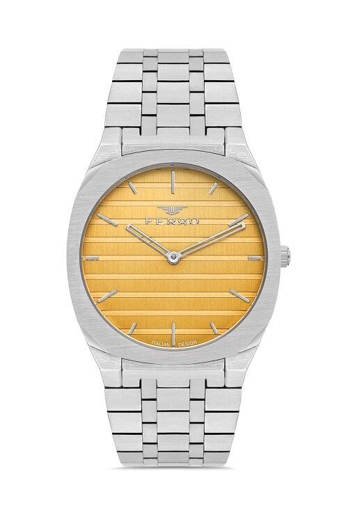 Ferro FM43004A-A4 Quartz Çelik Gri Sarı Kadran 39 mm Erkek Kol Saati