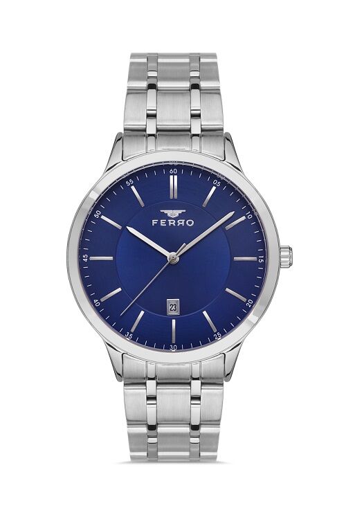 Ferro F11333A-A3 Çelik Gri Mavi Kadran 42 mm Erkek Kol Saati