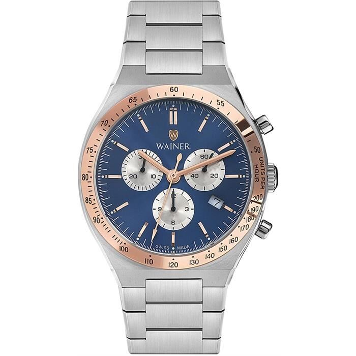 Wainer WA.10100-B Quartz Swiss Made 42 mm Gri Metal Kronolu Erkek Kol Saati