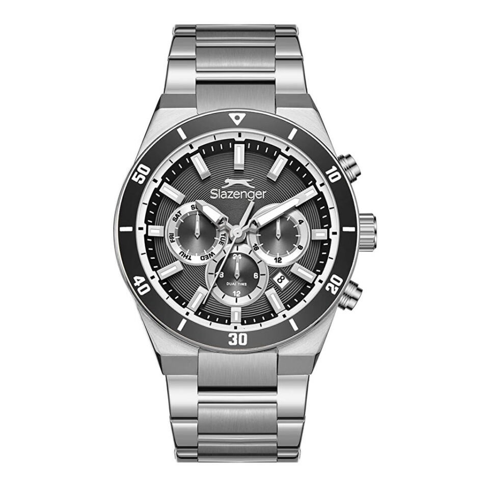 Slazenger SL.09.2492.2.01 Quartz Çelik Gri Siyah Kadran 44 mm Erkek Kol Saati
