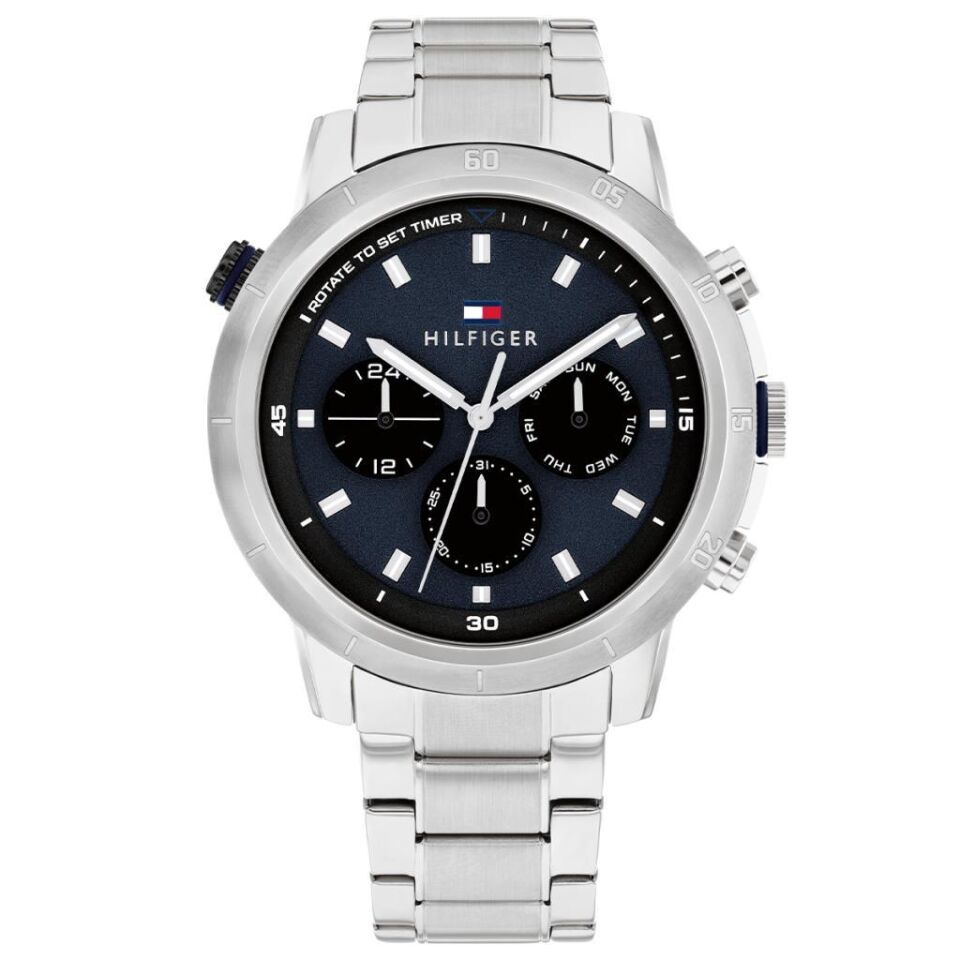 Tommy Hilfiger TH1792104 Quartz Çelik Gri Mavi Kadran 46 mm Erkek Kol Saati