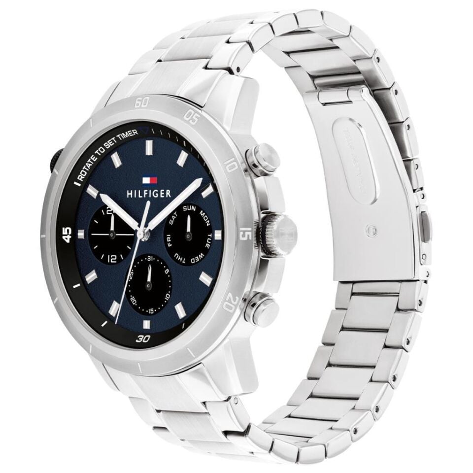 Tommy Hilfiger TH1792104 Quartz Çelik Gri Mavi Kadran 46 mm Erkek Kol Saati
