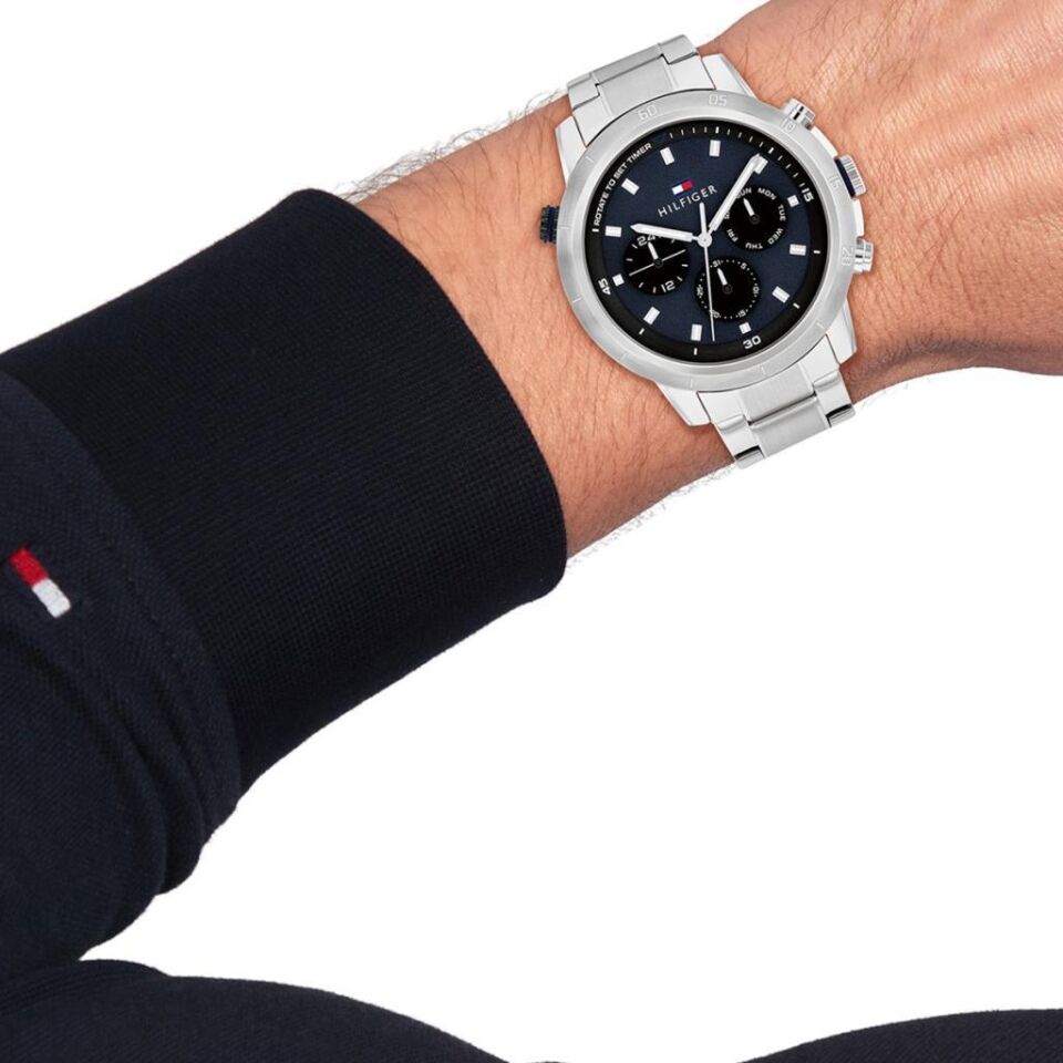 Tommy Hilfiger TH1792104 Quartz Çelik Gri Mavi Kadran 46 mm Erkek Kol Saati