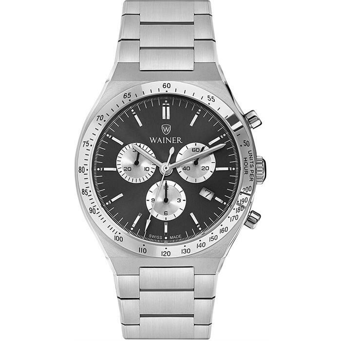 Wainer WA.10100-C Quartz Swiss Made 42 mm Gri Metal Kordonlu Kronolu Erkek Kol Saati