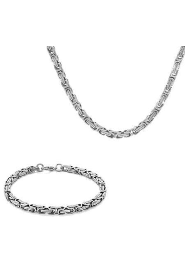 Silver Renk Kalınlık 5 Mm 317l Çelik Kral Zincir&bileklik Kombini
