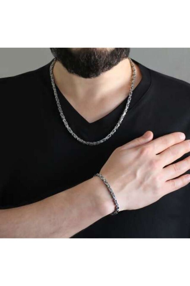 Silver Renk Kalınlık 5 Mm 317l Çelik Kral Zincir&bileklik Kombini