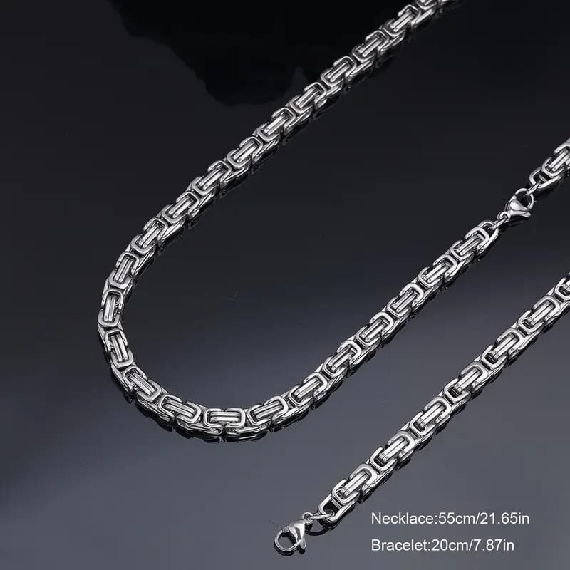 Silver Renk Kalınlık 5 Mm 317l Çelik Kral Zincir&bileklik Kombini