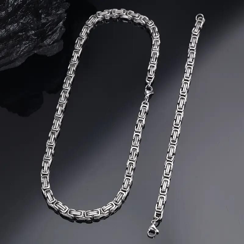 Silver Renk Kalınlık 5 Mm 317l Çelik Kral Zincir&bileklik Kombini