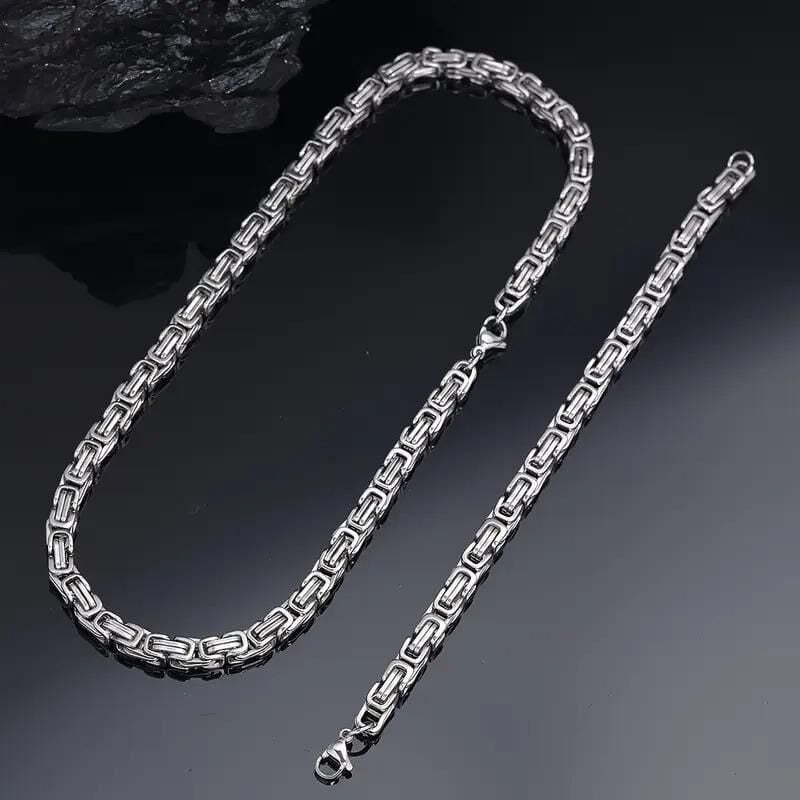 Silver Renk Kalınlık 5 Mm 317l Çelik Kral Zincir&bileklik Kombini