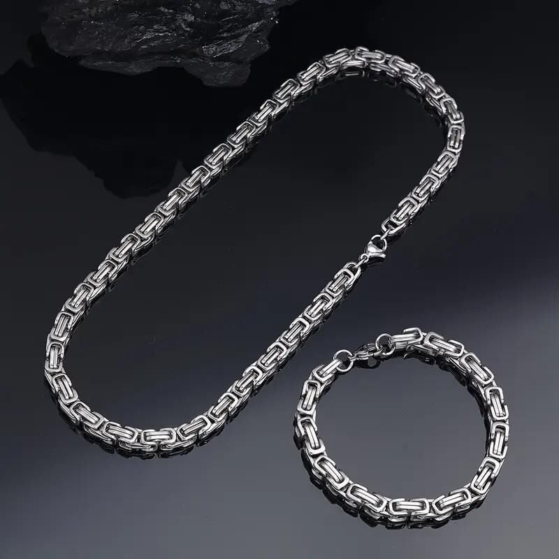 Silver Renk Kalınlık 5 Mm 317l Çelik Kral Zincir&bileklik Kombini