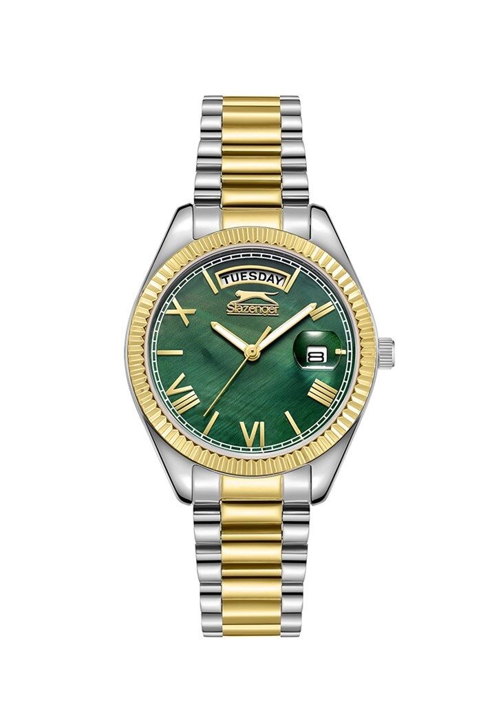 Slazenger SL.09.2338.4.08 Quartz Çelik Altın/Gri Yeşil Kadran 34 mm Kadın Kol Saati