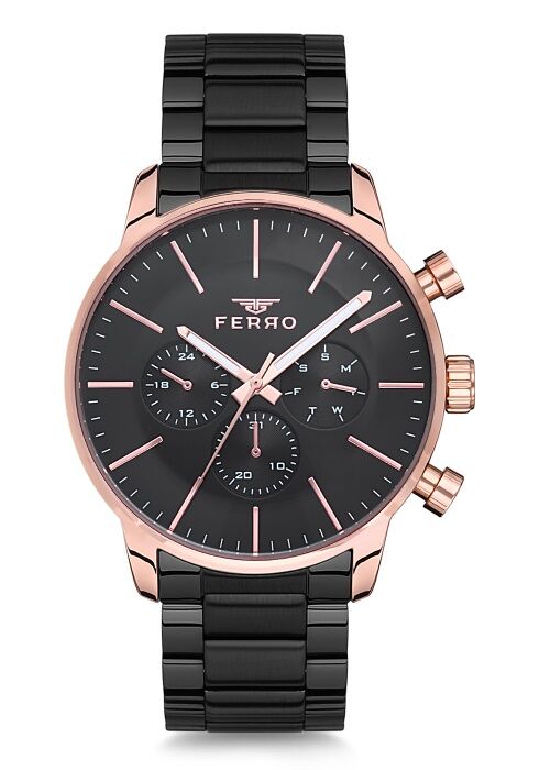 Ferro Siyah Çelik Kordon Erkek Kol Saati FM1774A-R