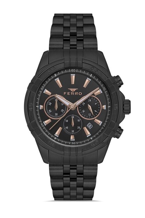 Ferro Quartz Çelik Siyah 44 mm Fonksiyonları Aktif Erkek Kol Saati