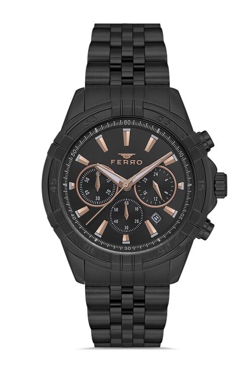 Ferro Quartz Çelik Siyah 44 mm Fonksiyonları Aktif Erkek Kol Saati