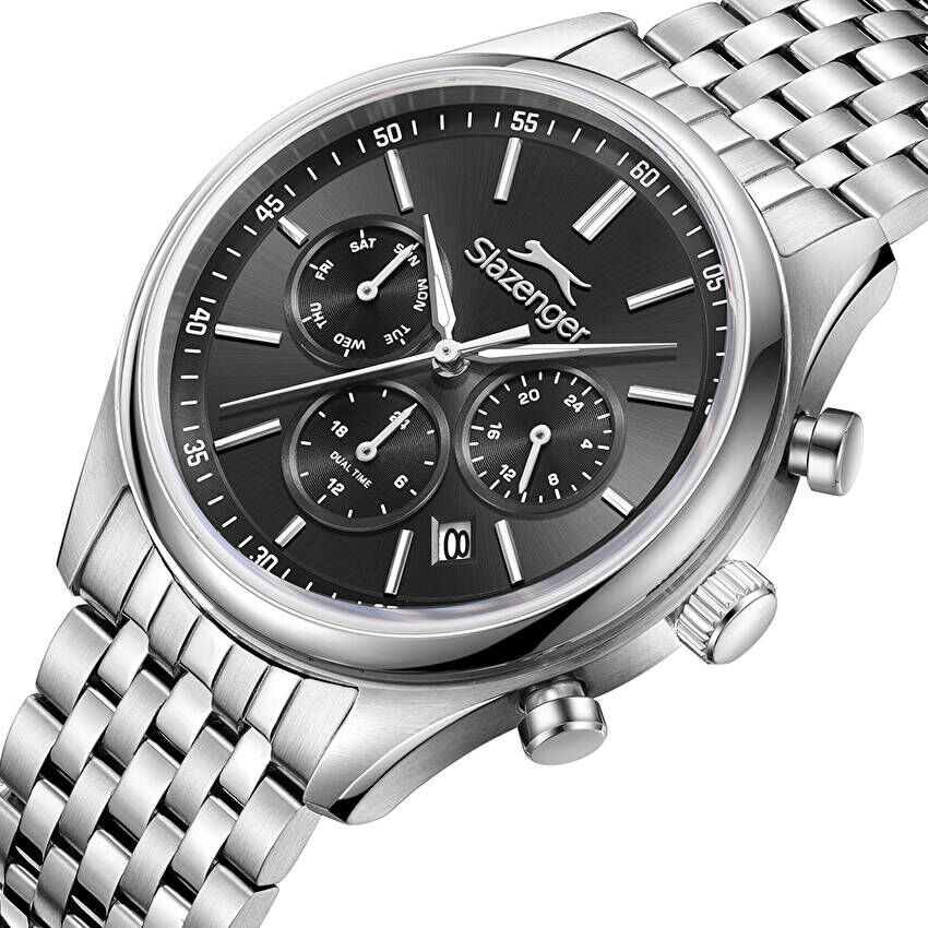 Slazenger SL.09.2487.2.02 Quartz Çelik Gri Siyah Kadran 41 mm Erkek Kol Saati