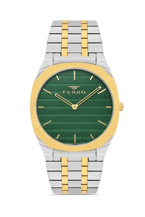 Ferro Quartz Çelik Sarı/Gri Yeşil Kadran 39 mm Erkek Kol Saati
