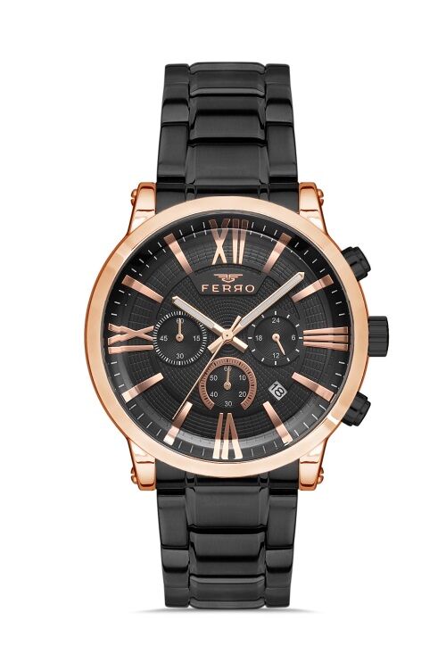Ferro 45 mm Siyah Çelik Kordon Erkek Kol Saati FM3695A-R FM3695A-R