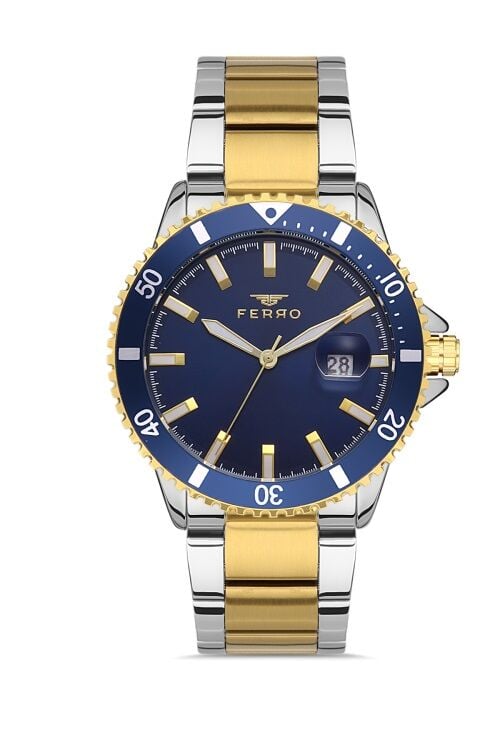 Ferro 42 mm Sarı ve Gümüş Çelik Kordon Erkek Kol Saati F11238A-D3 F11238A-D3