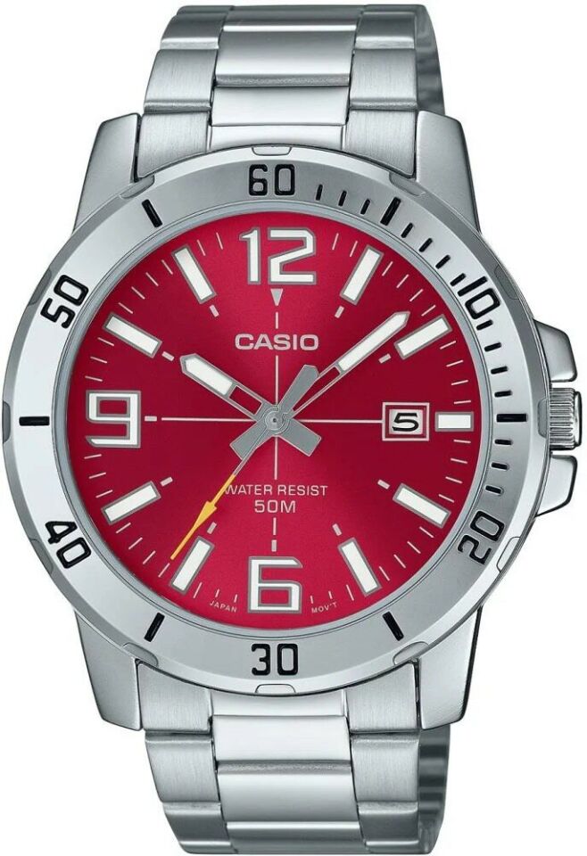 Casio MTP-VD01D-4BVUDF Quartz Çelik Gri Kırmızı Kadran 45 mm Erkek Kol Saati