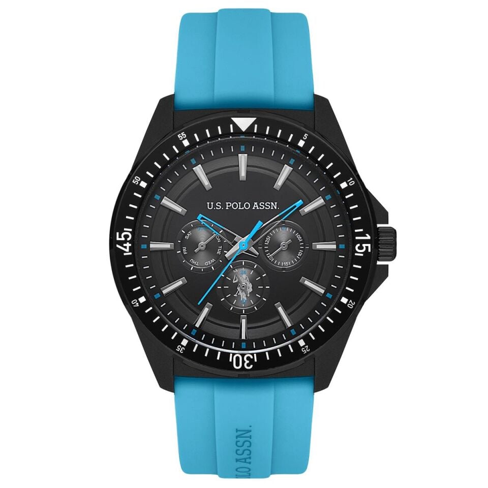 U.S. Polo Assn. USPA4000-04 Quartz Silikon Mavi Siyah Kadran 46 mm Erkek Kol Saati