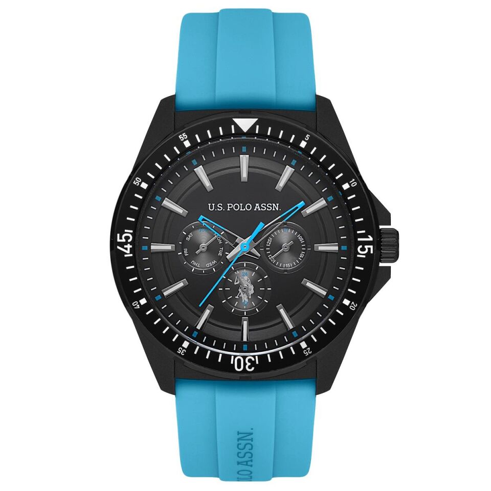 U.S. Polo Assn. USPA4000-04 Quartz Silikon Mavi Siyah Kadran 46 mm Erkek Kol Saati