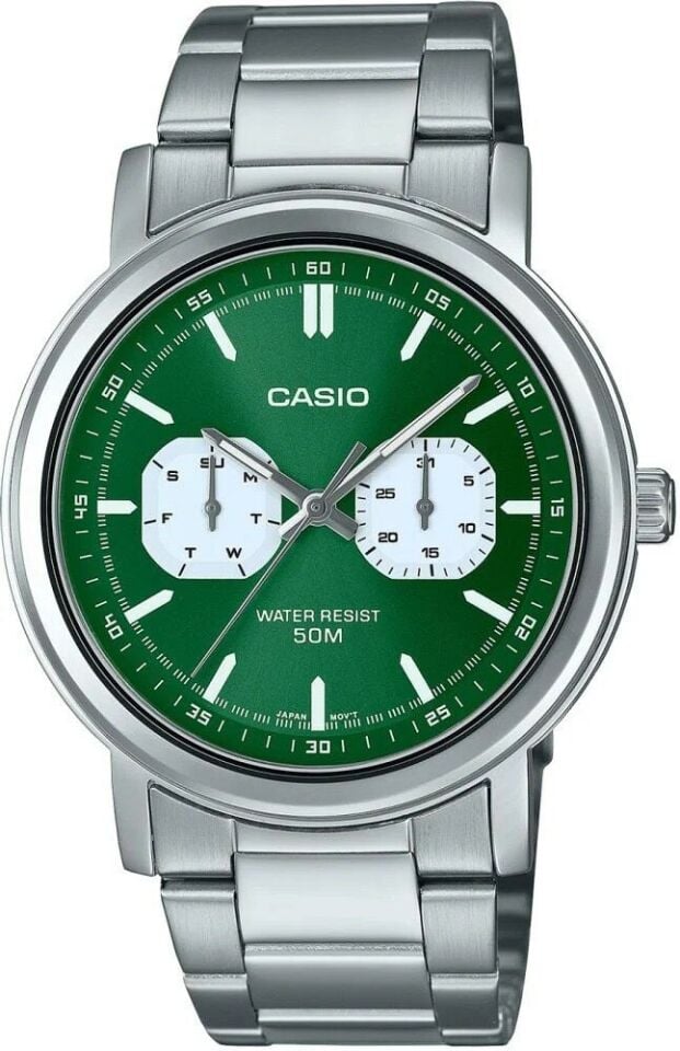 Casio MTP-E335D-3EVDF Quartz Çelik Gri Yeşil Kadran 42 mm Erkek Kol Saati