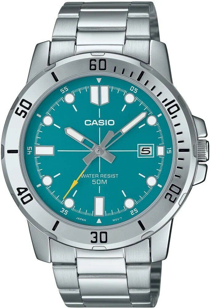 Casio MTP-VD01D-3E2VUDF Quartz Çelik Gri Turkuaz Kadran 45 mm Erkek Kol Saati