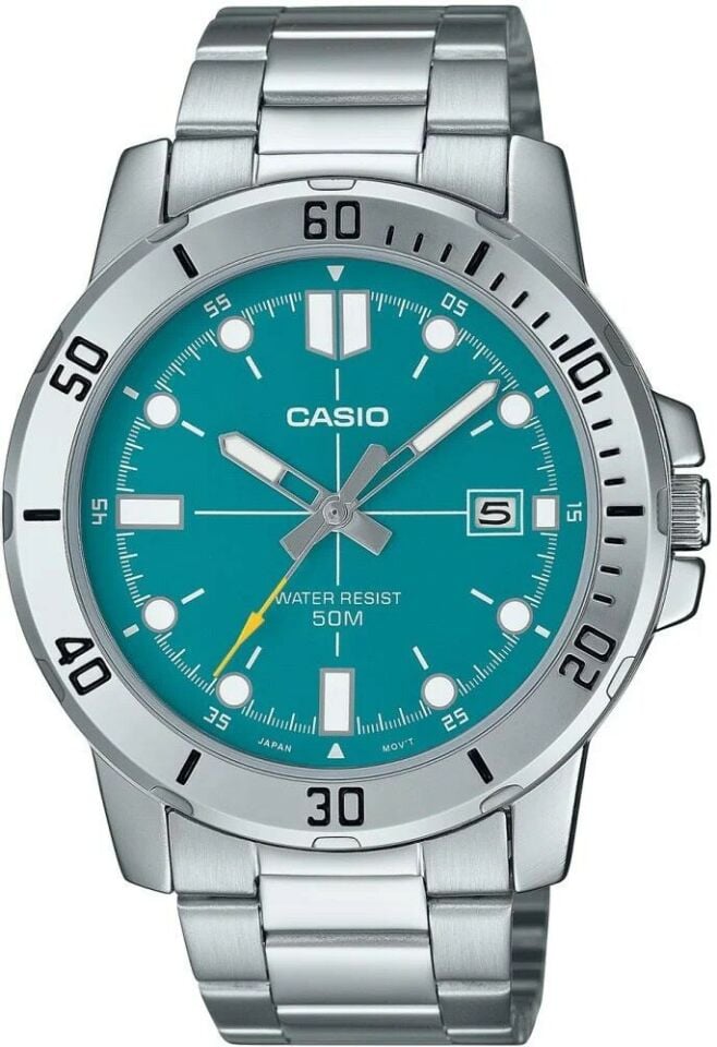 Casio MTP-VD01D-3E2VUDF Quartz Çelik Gri Turkuaz Kadran 45 mm Erkek Kol Saati