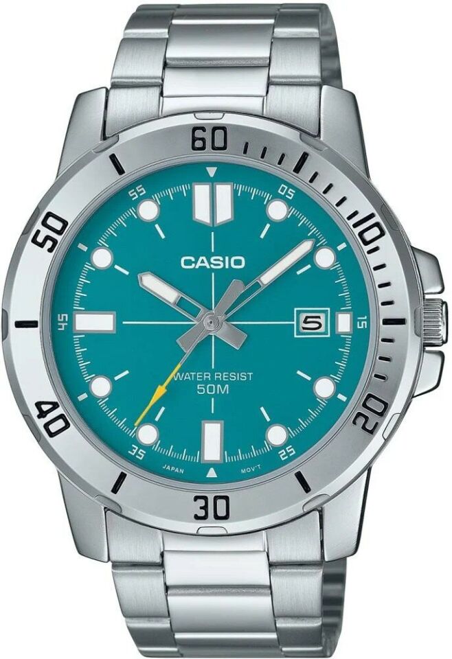 Casio MTP-VD01D-3E2VUDF Quartz Çelik Gri Turkuaz Kadran 45 mm Erkek Kol Saati
