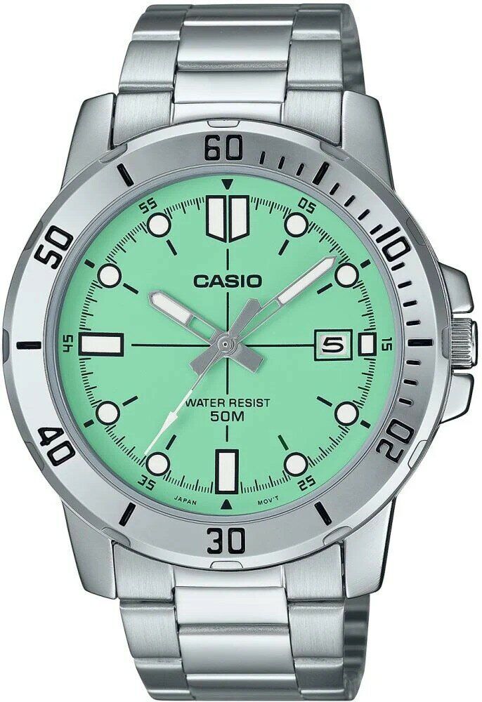 Casio MTP-VD01D-3E1VUDF Quartz Çelik Gri Yeşil Kadran 45 mm Erkek Kol Saati