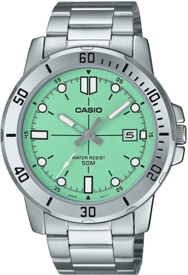 Casio MTP-VD01D-3E1VUDF Quartz Çelik Gri Yeşil Kadran 45 mm Erkek Kol Saati