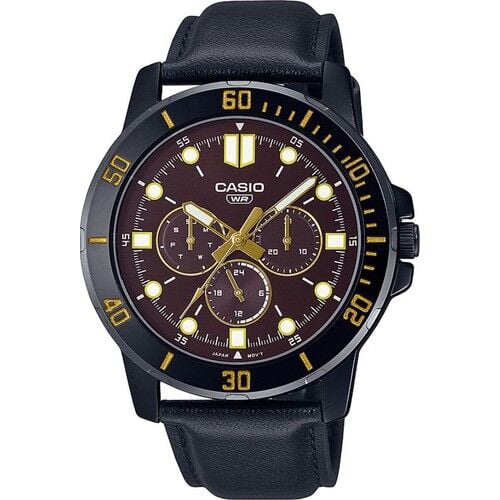 Casio MTP-VD300BL-5EUDF Quartz Deri Siyah Kahverengi Kadran 46 mm Erkek Kol Saati