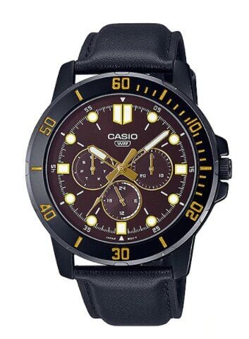 Casio MTP-VD300BL-5EUDF Quartz Deri Siyah Kahverengi Kadran 46 mm Erkek Kol Saati