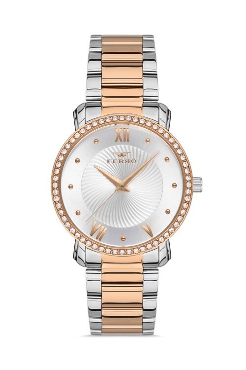 Ferro FL21261A-E 35 mm Gümüş/Rose Kadın Kol Saati