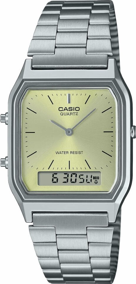 Casio Retro AQ-230A-9AMQYDF Quartz Çelik Gri Sarı Kadran 30 mm Erkek Kol Saati